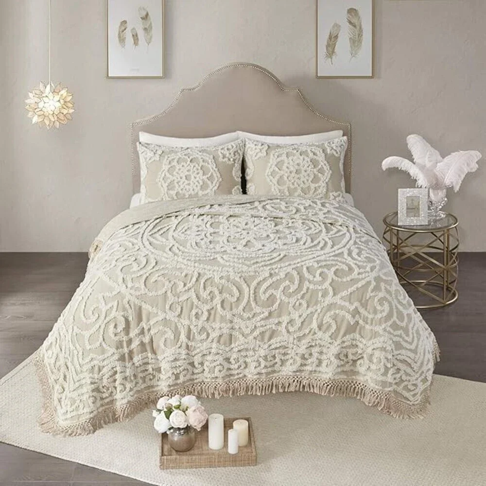 Madison Park Laetitia Coverlet Set King/California King Taupe Cotton 3-Pc BED58